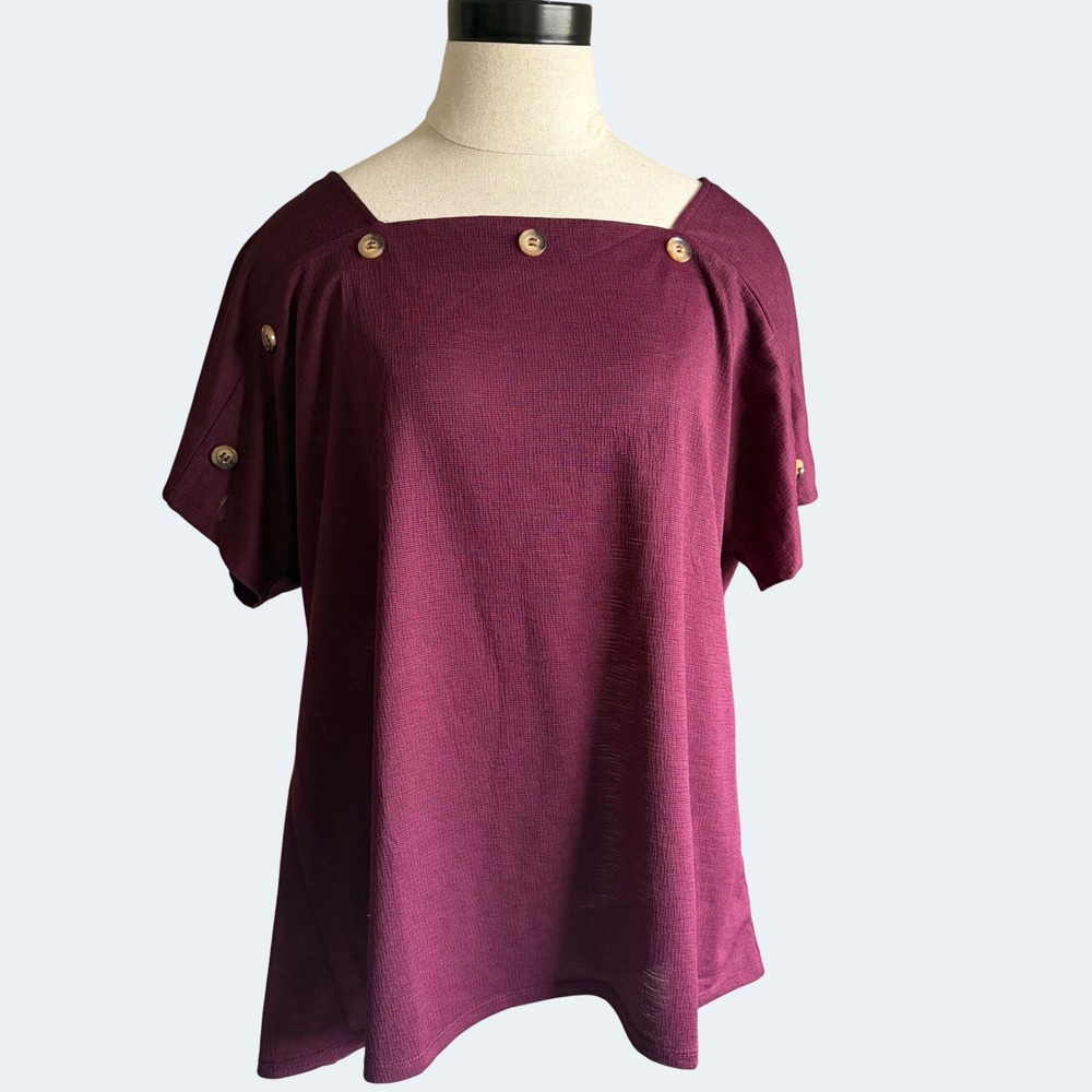 NAÏF Burgundy Square Neck Button Detail Top XL Cottagecore Minimalist Blouse